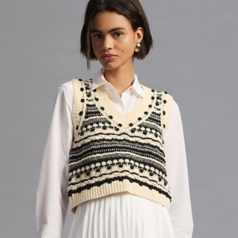 Pilcro Textured V Neck Sweater Vest SZ L